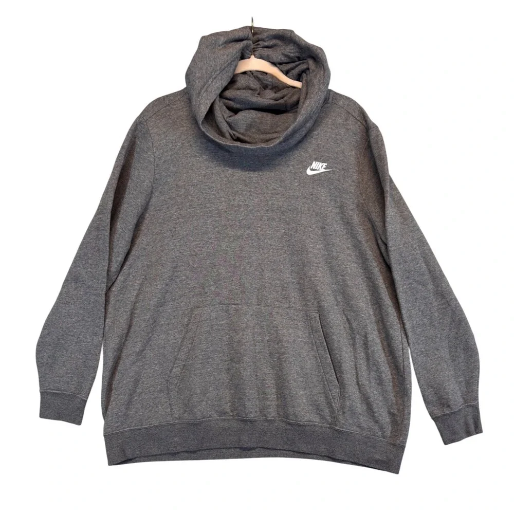 Nike Sportswear Essential Funnel‎ Neck Hoodie Women 1X Grey Fleece CJ0413-071
